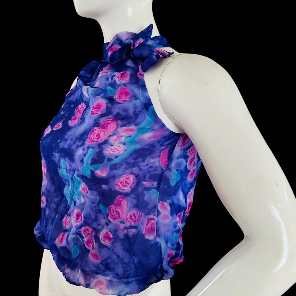 MAX DECO vintage blouse floral purple bow on the side size S